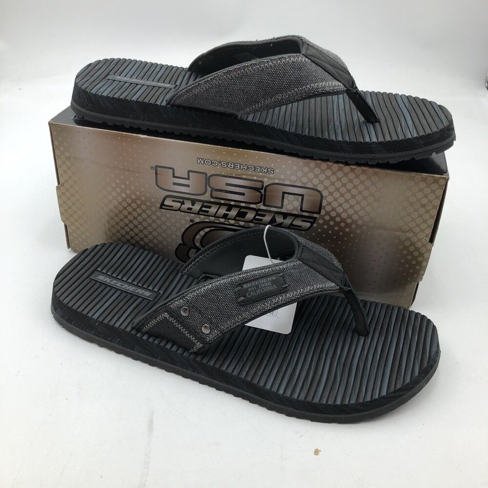 Mens Skechers Quill Seaside Slip On Thong Flip Flop Sandals Size 12 Black